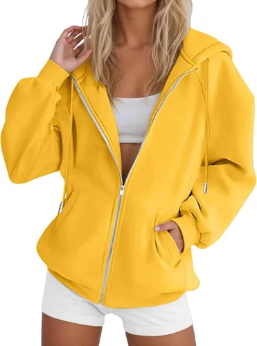 Vista 19 de JOFOW Sudaderas con capucha y cremallera para mujer 2026 Y2K 3- Negro