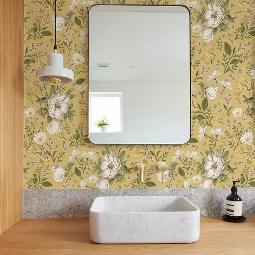 Vista 7 de Simon&Siff Papel Tapiz Floral Despegar y Pegar Azul Marino Bohemio Papel de Pared 60" x 17.3" Azul Oscuro Flores Florecientes Flores Silvestres