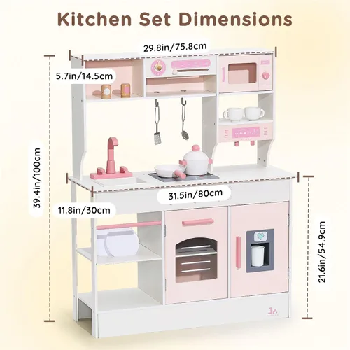 Vista 2 de SainSmart Jr. Juego de cocina de madera para niños, juego de cocina realista, materiales seguros y duraderos, fomenta una alimentación saludable