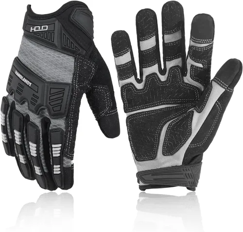 Vista 9 de HANDLANDY Guantes de trabajo para hombre, pantalla táctil, guantes de mecánico, ajuste flexible y transpirable, nudillos y palma acolchados