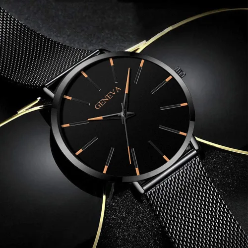 Vista 8 de Weicam Reloj de pulsera de cuarzo analógico con correa de malla simple para hombre, 6 piezas, Movimiento de cuarzo