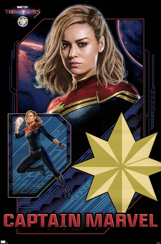 Vista 9 de Trends International Marvel The Marvels - Póster de pared de Capitán Marvel, 14.72 x 22.37 pulgadas, versión enmarcada de madera de granero