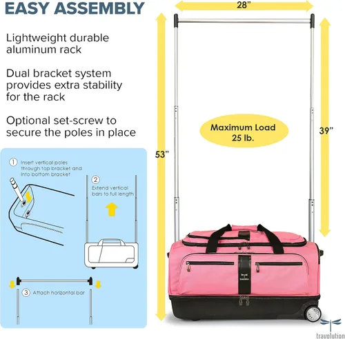 Vista 4 de Travolution Dance Bag with Garment Rack, 28 Inch Rolling Duffel With Wheels, Ideal for Competitions & Travel, Easy-assembly Lightweight Aluminum