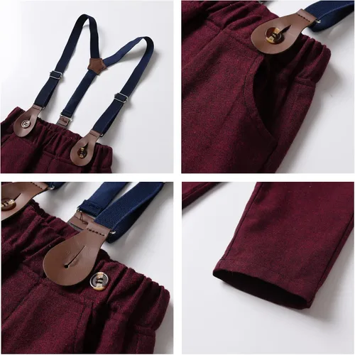 Vista 6 de JasberBaby Trajes de Navidad para niños trajes de caballeros pequeños camisas de vestir formales para niños pantalones y corbatas y chalecos