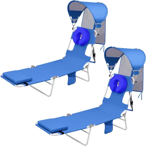 Vista 14 de Silla de bronceado de playa con mochila y toldo con protección solar y orificio para la cara, silla de sol plegable de 6 posiciones para adultos
