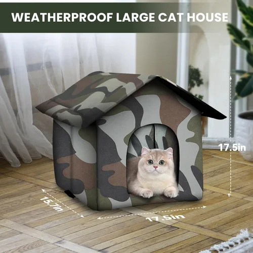 Vista 5 de Casa para gatos al aire libre para gatos al aire libre, casa para gatos para invierno, refugio plegable para gatos callejeros con alfombra, puerta