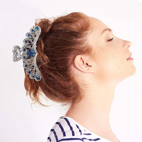 Vista 5 de Chuangdi 4 pinzas para el cabello con diamantes de imitación de cristal vintage, pinza de metal con diamantes de imitación brillantes con purpurina