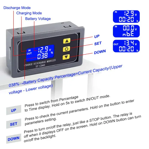 Vista 2 de ICSTATION Protector de bajo voltaje, DC 6V-60V 20A corte de bajo voltaje con pantalla LCD controlador de carga y descarga de batería Protector