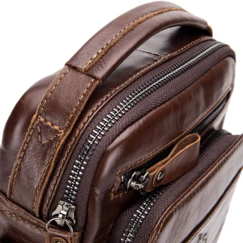 Vista 8 de Hebetag Bolso bandolera de cuero pequeño para hombre, para viajes al aire libre, negocios