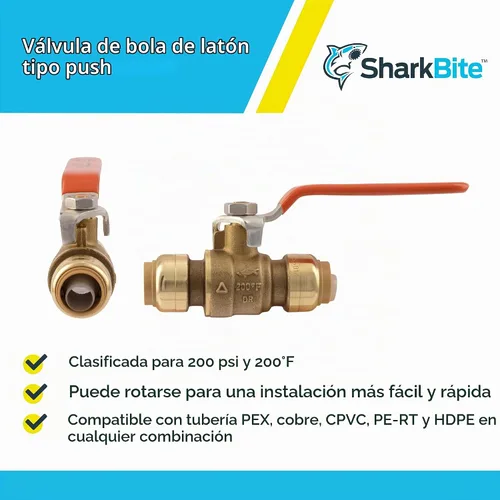 Vista 4 de SharkBite 22222-0000LF Válvulas de bola de empuje de latón, 1/2