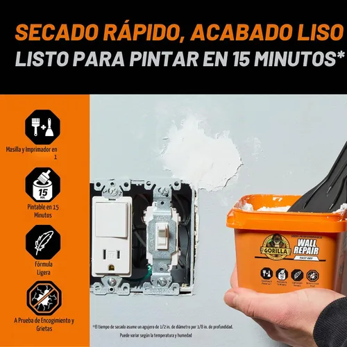 Vista 5 de Gorilla - Resanador + imprimación resistente para reparación de paredes, tubo de 16 onzas, blanco