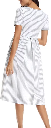 Vista 5 de BBHoping Vestido de maternidad casual a rayas para mujer, manga corta y 34, longitud hasta la rodilla, ropa de embarazo para baby shower