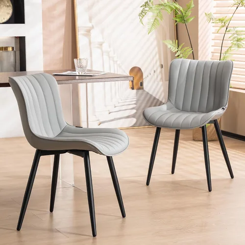 Vista 13 de YOUNUOKE - Juego de 2 sillas de comedor modernas de mediados de siglo, piel sintética azul Faux leather upholstery with blue metal legs. Fits