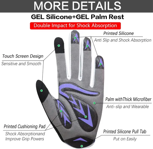 Vista 2 de FINGER TEN Guantes de ciclismo para niños y niñas y jóvenes, par de dedos completos, ciclismo de motocross, pantalla táctil, bicicleta de montaña