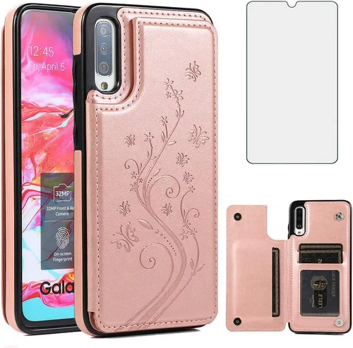 Vista 9 de Funda de teléfono para Samsung Galaxy A70 A70S con protector de pantalla de vidrio templado y tarjetero con soporte para tarjetero, soporte