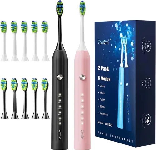 Vista 7 de 7AM2M Cepillo de dientes eléctrico sónico para adultos y niños, con 8 cabezales de cepillo y estuche de viaje, 5 modos con temporizador inteligente