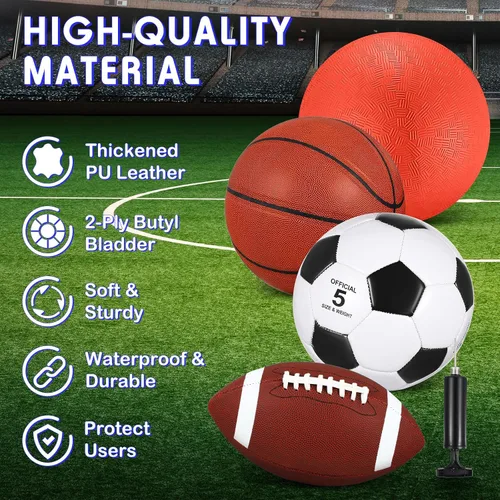 Vista 3 de HyDren Juego de pelotas deportivas, incluye balón de baloncesto de tamaño oficial, pelota de fútbol con bomba y bolsa de transporte