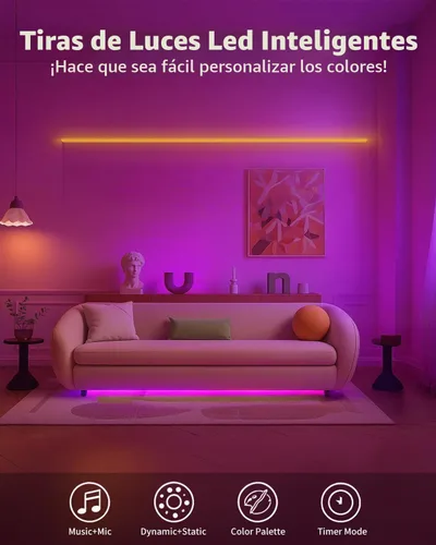 Vista 6 de Tiras de Luces LED Inteligentes de 50 Pies para Dormitorio, Control por Aplicación, Iluminación para Dormitorio, Decoración de Habitación