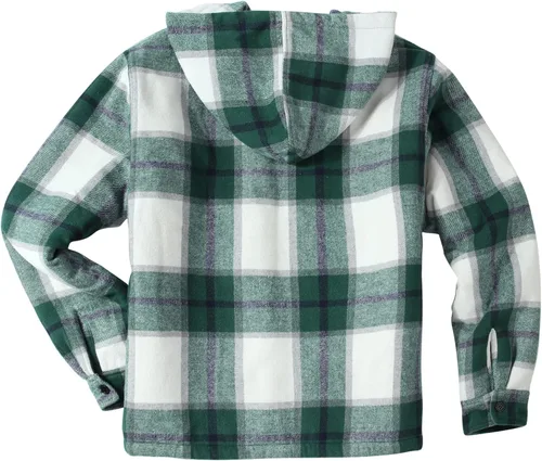 Vista 6 de V VALANCH Chaqueta de franela para hombre con capucha, manga larga, abrigo a cuadros con cremallera, sudadera gruesa con 4 bolsillos