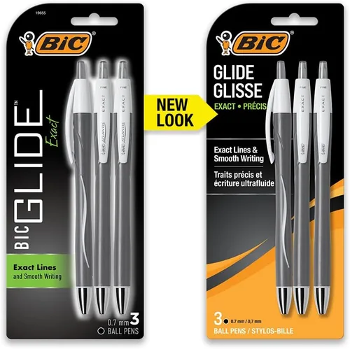 Vista 2 de BIC Glide Exact - Bolígrafos retráctiles negros, punta fina (0.028 in), paquete de 3 unidades, bolígrafos negros de escritura ultra suaves