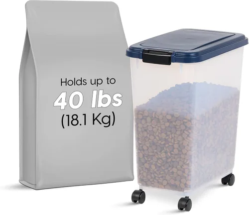 Vista 2 de IRIS USA Contenedor hermético de almacenamiento de alimentos para perros, hasta 40 libras, ruedas acoplables, para almacenamiento de alimentos