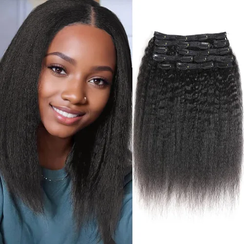 Vista 15 de Extensiones de cabello rizado con clip para mujeres afroamericanas, Urbeauty, Extensiones de cabello rizado con clip para cabello humano para chicas