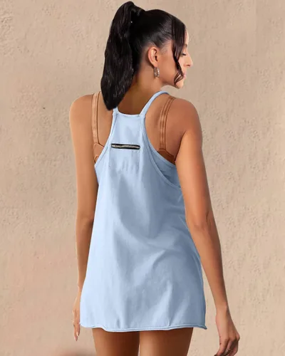 Vista 5 de NATRAKI Vestido atlético para mujer, minivestido de tiro caliente, enterizo de gran tamaño, bolsillos y pantalones cortos integrados, verano 2023