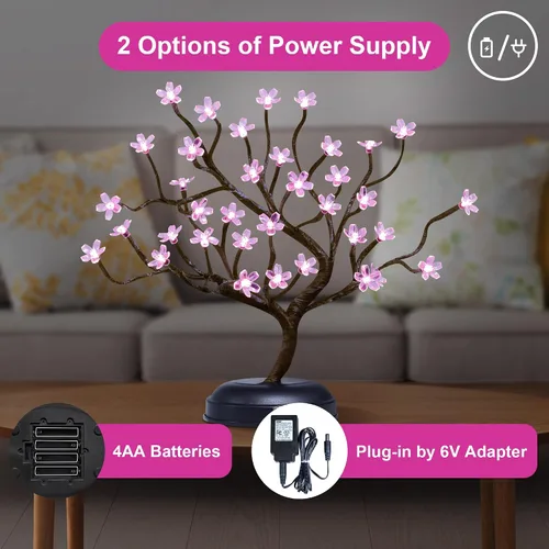 Vista 3 de Lámpara Lightshare con forma de bonsái de cerezo en flor con 36 luces LED, de 16 pulgadas, para decoración del hogar, a batería