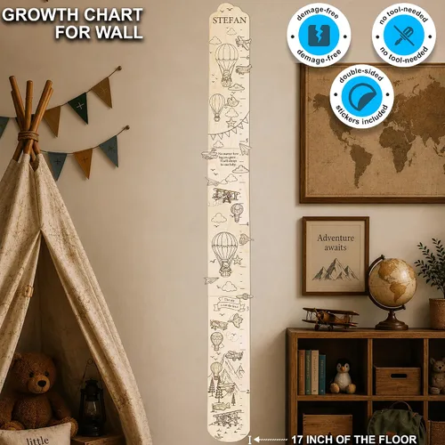 Vista 6 de Tabla de crecimiento de regla de madera personalizada para niños con marcadores de altura, tabla de crecimiento con nombre personalizado, decoración