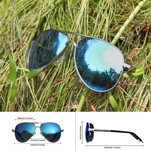 Vista 4 de ROCKNIGHT Lentes de sol polarizados estilo aviador para hombres y mujeres, lentes de sol con parte superior plana de metal, ligeras