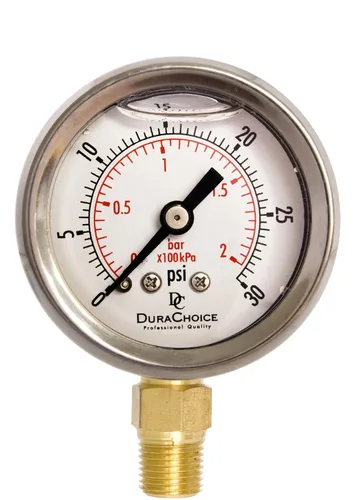 Vista 13 de Manómetro lleno de aceite de 1-1/2" - Caja de acero inoxidable, latón, 1/8" NPT, conexión de montaje inferior, 0-1,000PSI
