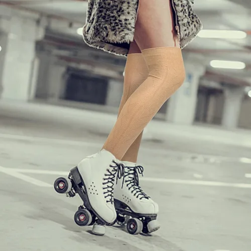 Vista 7 de YSense Calcetines altos hasta el muslo, 4 pares, calcetines altos por encima de la rodilla para mujer, calcetines altos hasta la rodilla, medias