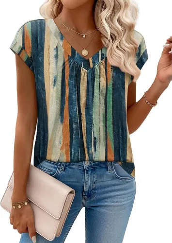 Vista 22 de Zeagoo Camisetas de manga corta con cuello en V para mujer, ropa de negocios, ropa de trabajo, ropa de moda