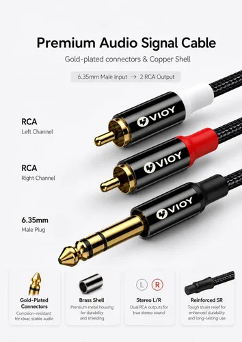 Vista 4 de VIOY Cable de 1/4 a RCA de 6 pies, TRS macho a doble RCA macho estéreo Negro