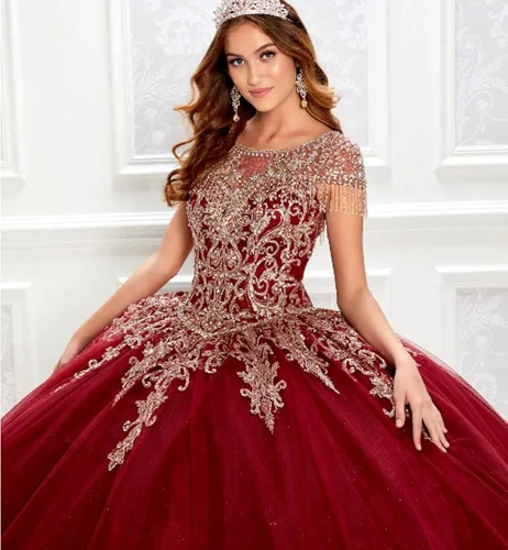 Vista 3 de Snow Lotus Women's Embroidery Princess Quinceanera Dresses with Wrap Lace Floral Applique Beads Ball Gown Sweet 16 Dresses
