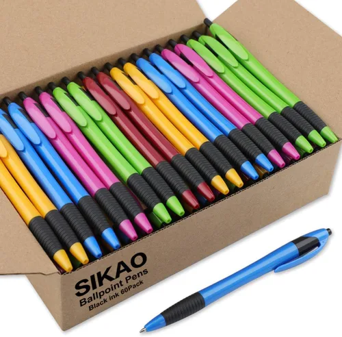 Vista 11 de Bolígrafos A Granel, Paquete de 60 Bolígrafos de Punta Esférica Negros con Agarre Slimster, Tinta Negra 1.0mm Punta Media Escritura Suave