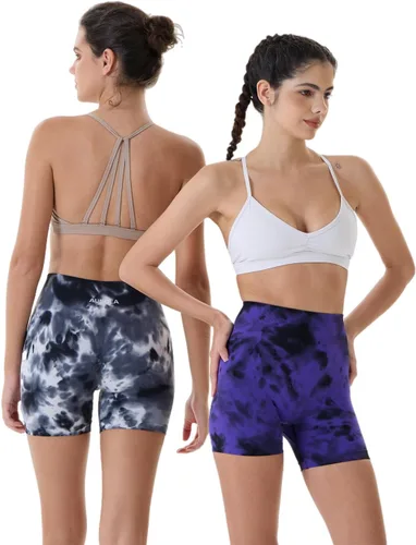 Vista 2 de AUROLA Dream Collection - Pantalones cortos de entrenamiento para mujer, sin costuras, suaves, de cintura alta, pantalones cortos de gimnasio