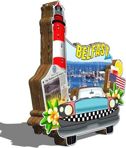 Vista 2 de Belfast Maine - Imán de madera para nevera, diseño 3D, para viajes, coleccionables, recuerdos, decoración hecha a mano