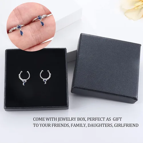 Vista 5 de Juego de aretes de plata de ley 925 para mujer, ajustables, sin perforación, para cartílago, con clip