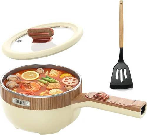 Vista 9 de Olla eléctrica, olla eléctrica portátil de 1.5 L, sartén multifuncional para sopa de filete de ramen con potencia ajustable para dormitorio, hogar
