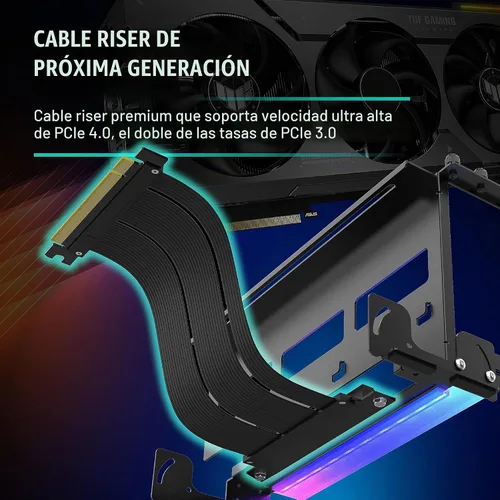 Vista 2 de EZDIY-FAB Soporte de montaje de GPU PCIe 4.0 con módulo LED ARGB, ajuste multiángulo con cable elevador, compatible con RTX4090, 4080, 4070ti