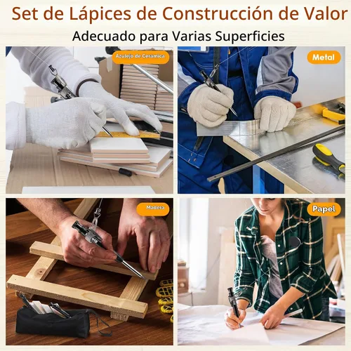 Vista 7 de 3 lápices de carpintero con soporte retráctil, 36 recambios y sacapuntas