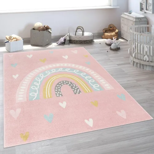 Vista 10 de Paco Home Alfombra de habitación infantil con arco iris y corazones en marrón beige, tamaño: 2'8" x 4'11