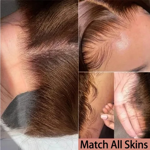 Vista 5 de Alipeacock Pelucas de cabello humano con encaje frontal marrón chocolate de 13 x 4 con cabello de bebé, densidad 180, pelucas de encaje frontal