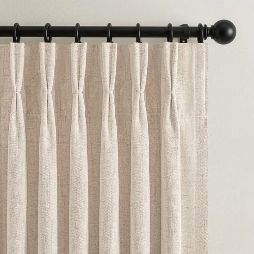 Vista 33 de Cortinas plisadas de lino opacas de 96 pulgadas de largo, juego de 2 paneles para oscurecer la sala de estar/dormitorio, cortinas térmicas virales