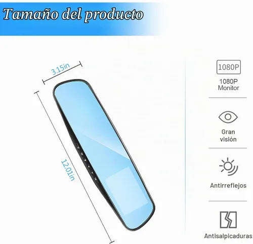 Vista 2 de Cámara de salpicadero para autos, espejo retrovisor de seguridad, cámara de 4,3 pulgadas Full HD 1080P, espejo retrovisor inteligente para autos