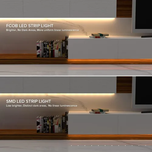 Vista 6 de Tira de luz LED USB de 6.56 pies, 5 voltios alimentada por USB, luces LED COB de 3000 K, blanco cálido de 0.315 in, tiras flexibles de alta densidad