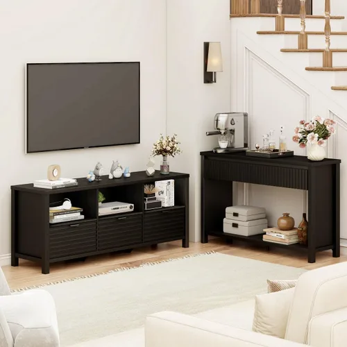 Vista 8 de BON AUGURE Mesa consola de madera para entrada, mesa de entrada de 47 pulgadas con almacenamiento, mesas de sofá estrechas con cajones, modernas