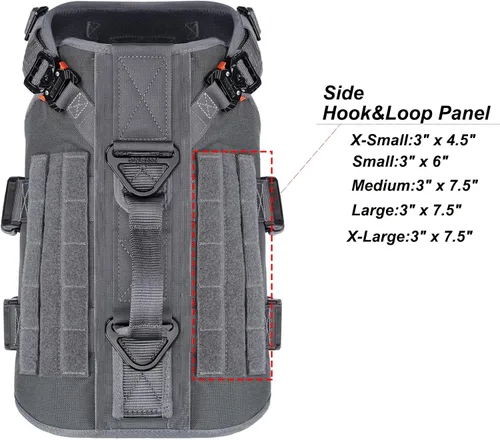 Vista 4 de ICEFANG GN3 Arnés táctico para perros con 6 hebillas, chaleco Molle con asa, cobertura de 3/4 del cuerpo, panel de velcro para parche de Gris wolf