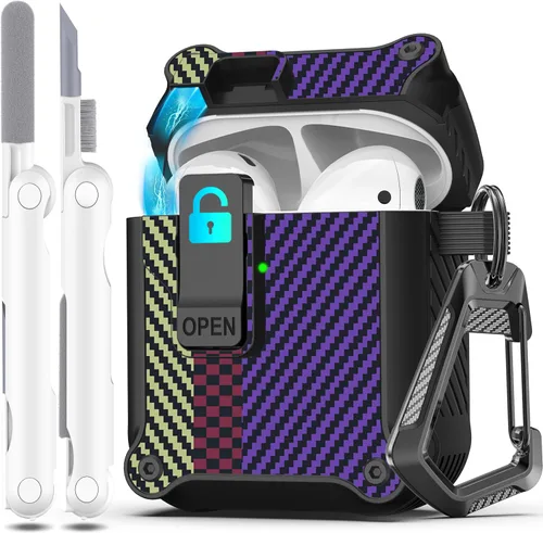 Vista 97 de R-fun Funda de carga compatible con AirPods de 2ª generación 2019, 1ª generación 2016, protección completa contra caídas, tapa desplegable